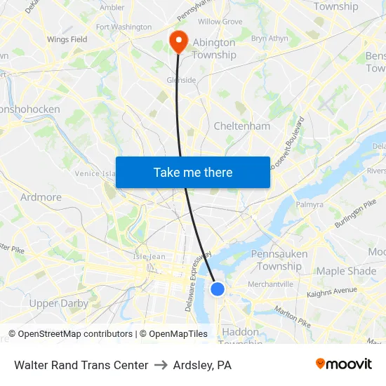 Walter Rand Trans Center to Ardsley, PA map