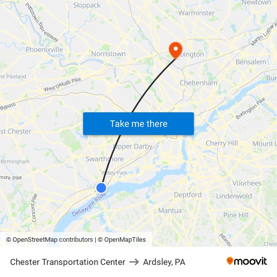Chester Transportation Center to Ardsley, PA map