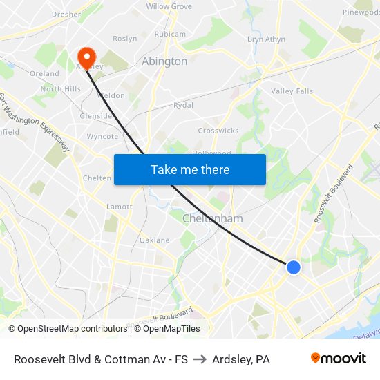 Roosevelt Blvd & Cottman Av - FS to Ardsley, PA map