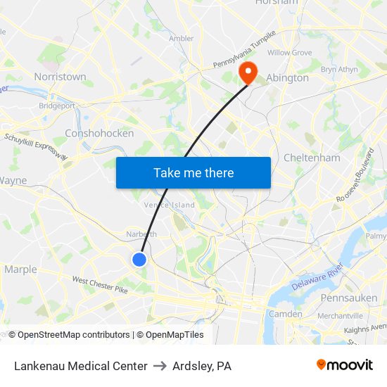 Lankenau Medical Center to Ardsley, PA map