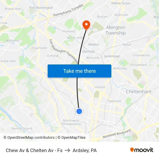 Chew Av & Chelten Av - Fs to Ardsley, PA map