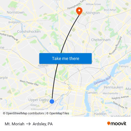 Mt. Moriah to Ardsley, PA map