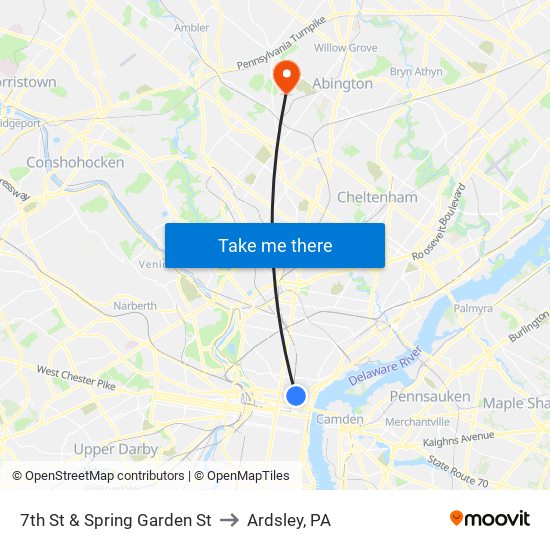 7th St & Spring Garden St to Ardsley, PA map