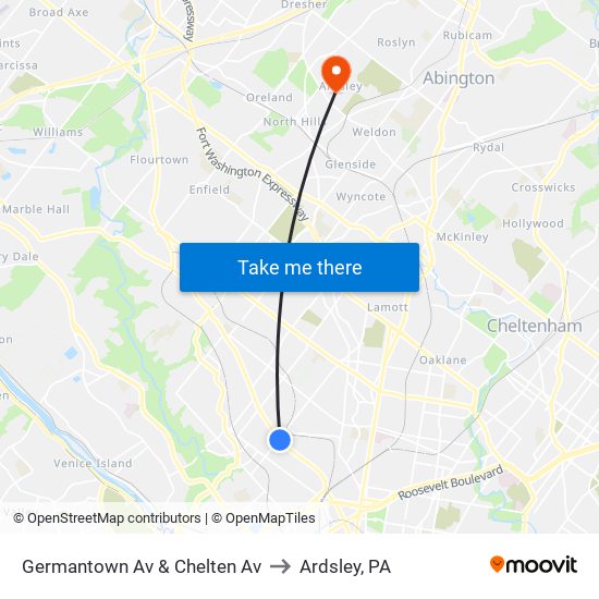 Germantown Av & Chelten Av to Ardsley, PA map