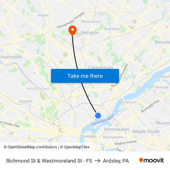 Richmond St & Westmoreland St - FS to Ardsley, PA map