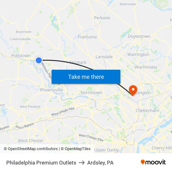 Philadelphia Premium Outlets to Ardsley, PA map