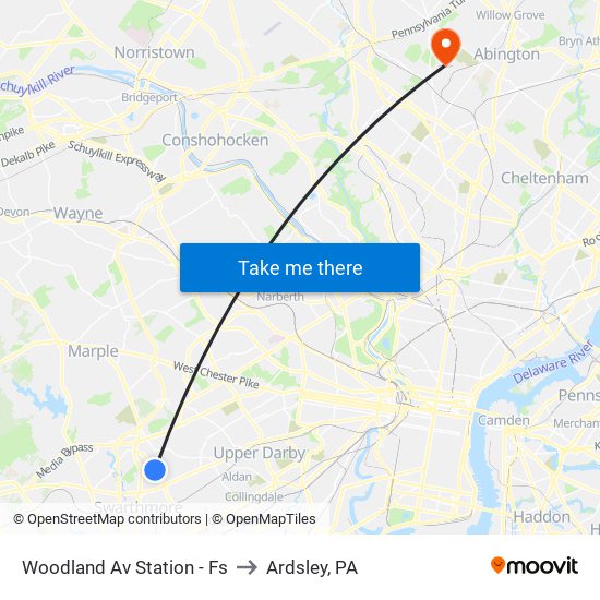 Woodland Av Station - Fs to Ardsley, PA map