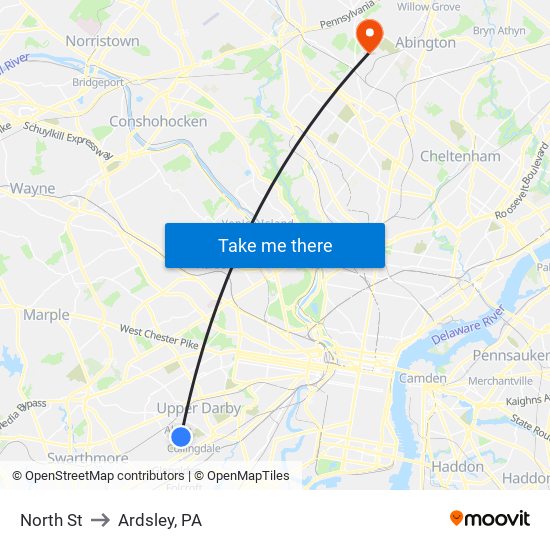 North St to Ardsley, PA map