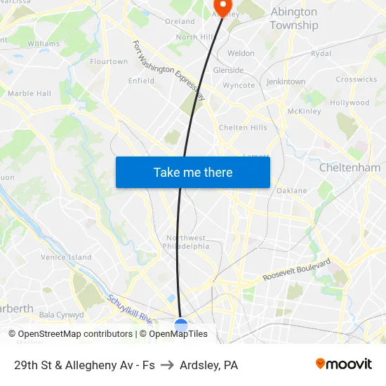 29th St & Allegheny Av - Fs to Ardsley, PA map