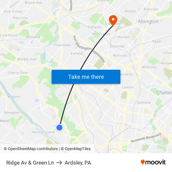 Ridge Av & Green Ln to Ardsley, PA map