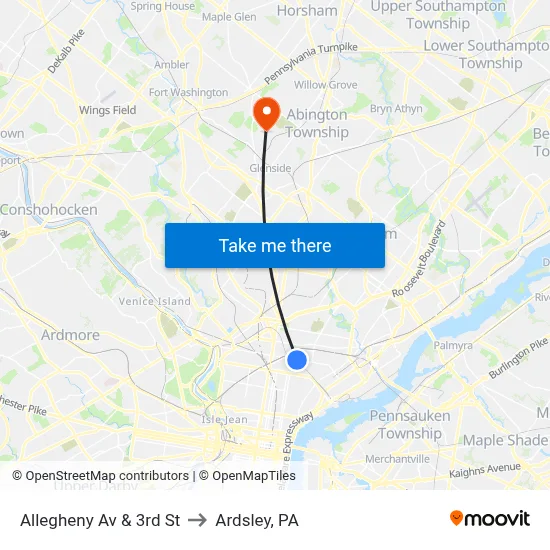 Allegheny Av & 3rd St to Ardsley, PA map