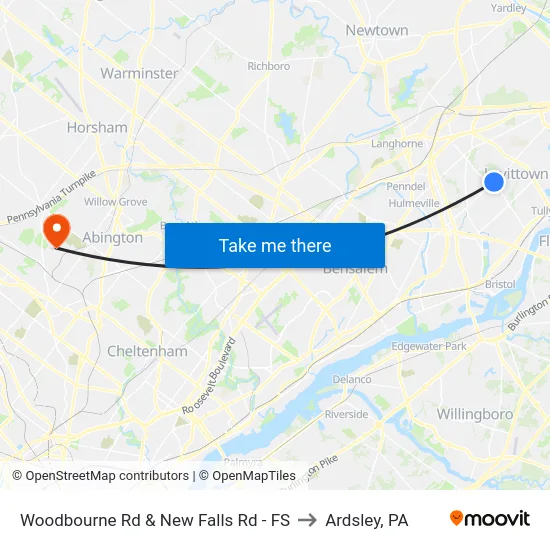 Woodbourne Rd & New Falls Rd - FS to Ardsley, PA map