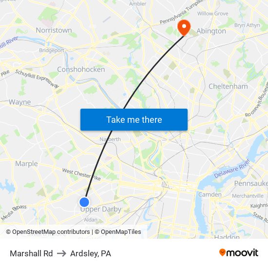 Marshall Rd to Ardsley, PA map
