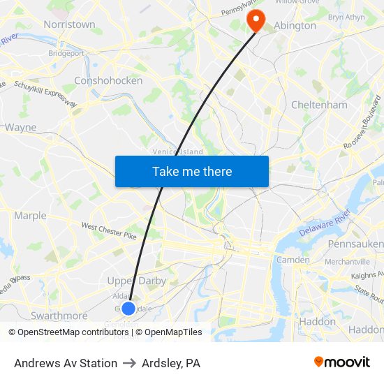 Andrews Av Station to Ardsley, PA map
