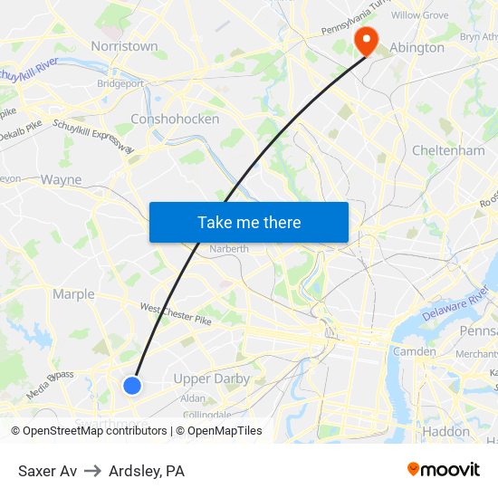 Saxer Av to Ardsley, PA map