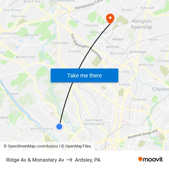 Ridge Av & Monastary Av to Ardsley, PA map