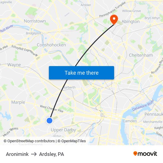 Aronimink to Ardsley, PA map