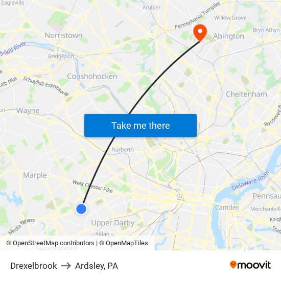 Drexelbrook to Ardsley, PA map