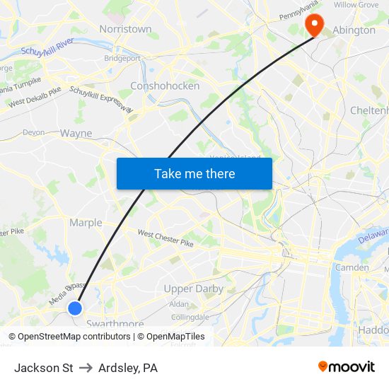 Jackson St to Ardsley, PA map