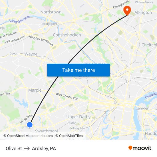 Olive St to Ardsley, PA map