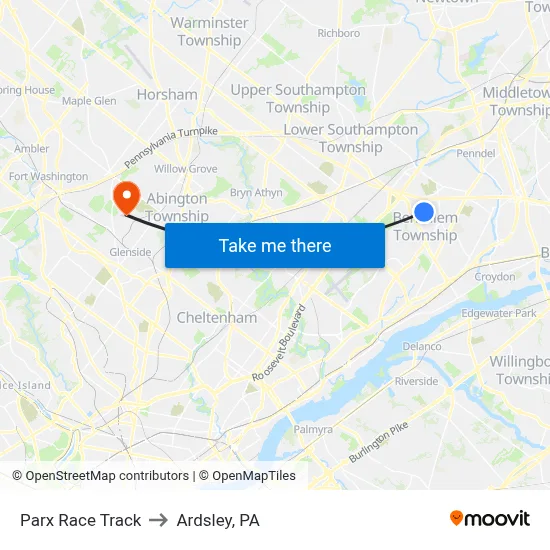 Parx Race Track to Ardsley, PA map