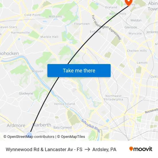 Wynnewood Rd & Lancaster Av - FS to Ardsley, PA map