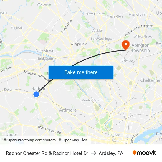 Radnor Chester Rd & Radnor Hotel Dr to Ardsley, PA map
