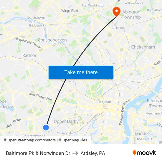 Baltimore Pk & Norwinden Dr to Ardsley, PA map