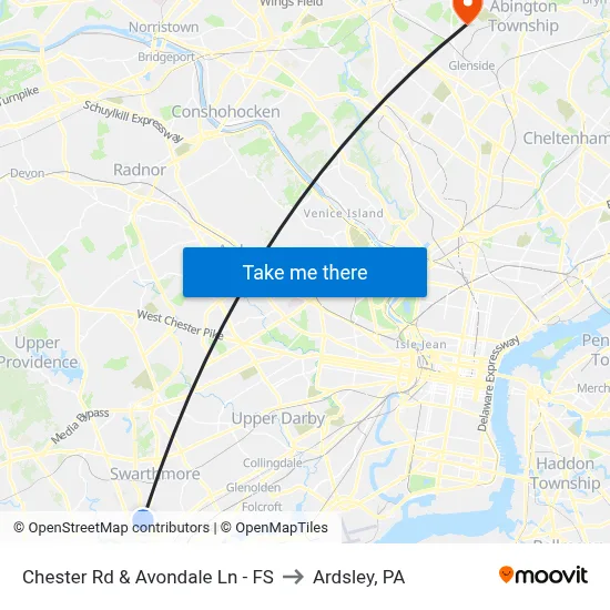 Chester Rd & Avondale Ln - FS to Ardsley, PA map