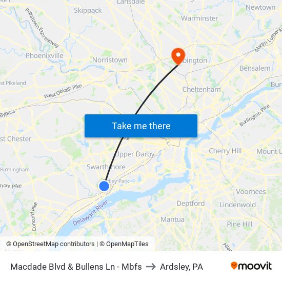 Macdade Blvd & Bullens Ln - Mbfs to Ardsley, PA map