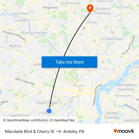 Macdade Blvd & Cherry St to Ardsley, PA map