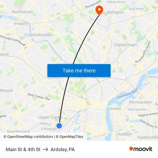 Main St & 4th St to Ardsley, PA map