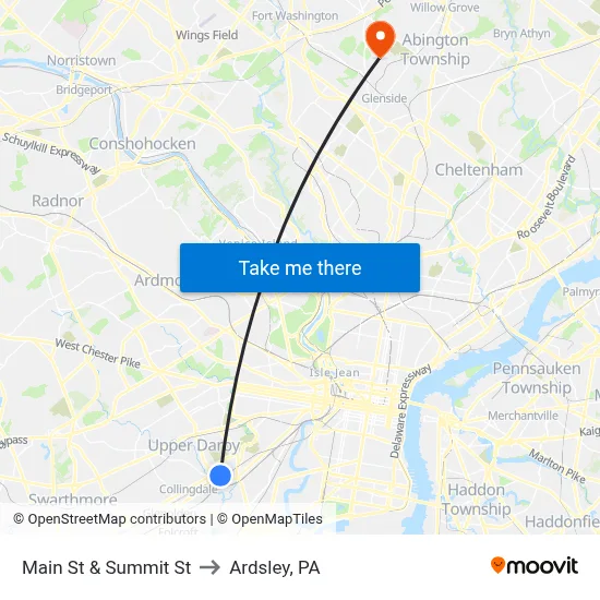 Main St & Summit St to Ardsley, PA map