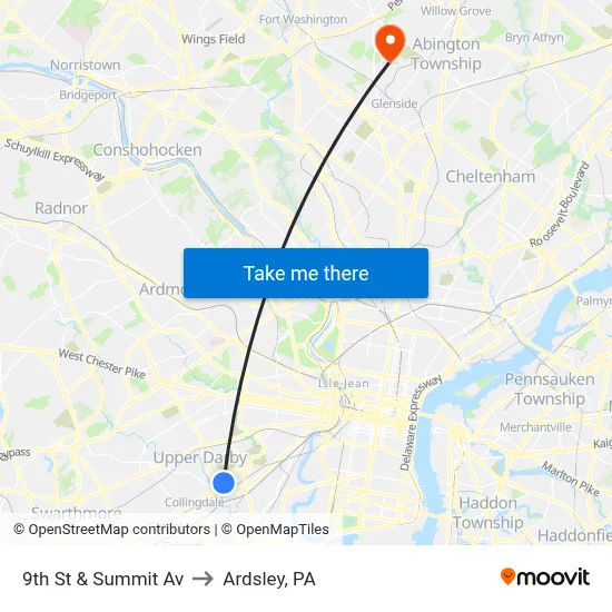9th St & Summit Av to Ardsley, PA map