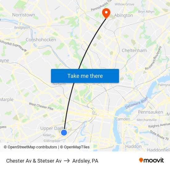 Chester Av & Stetser Av to Ardsley, PA map