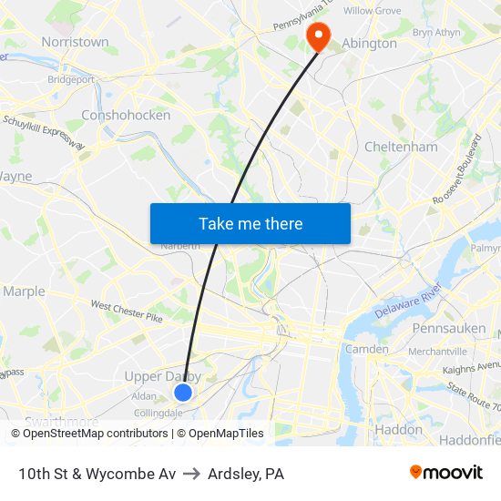 10th St & Wycombe Av to Ardsley, PA map