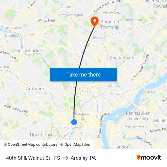 40th St & Walnut St - FS to Ardsley, PA map