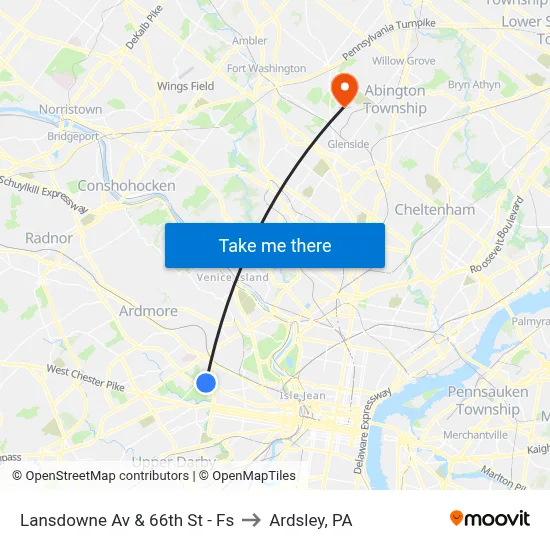 Lansdowne Av & 66th St - Fs to Ardsley, PA map