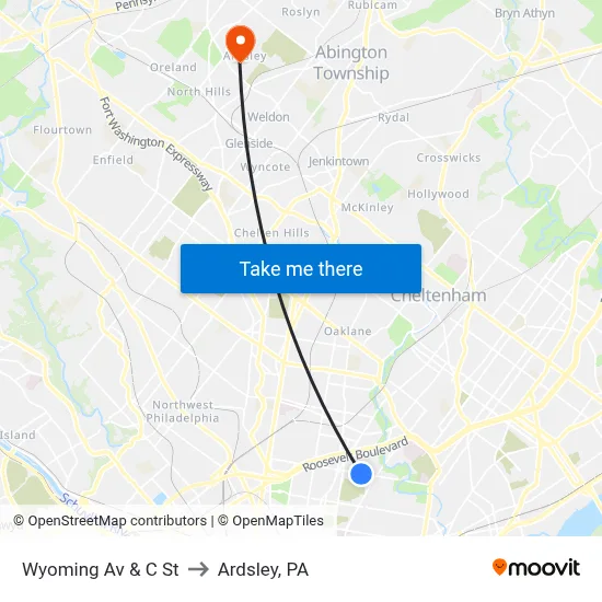 Wyoming Av & C St to Ardsley, PA map