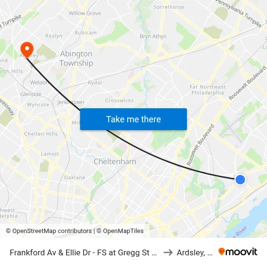 Frankford Av & Ellie Dr - FS at Gregg St Loop to Ardsley, PA map