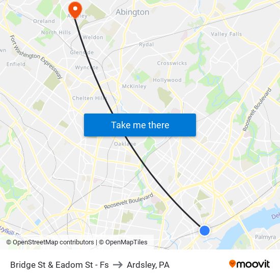 Bridge St & Eadom St - Fs to Ardsley, PA map