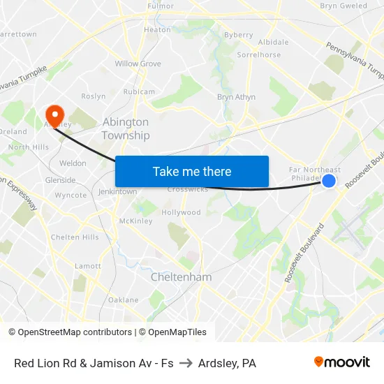 Red Lion Rd & Jamison Av - Fs to Ardsley, PA map