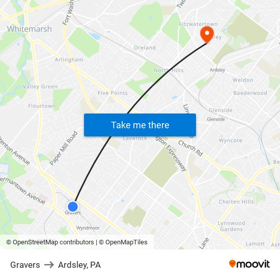 Gravers to Ardsley, PA map