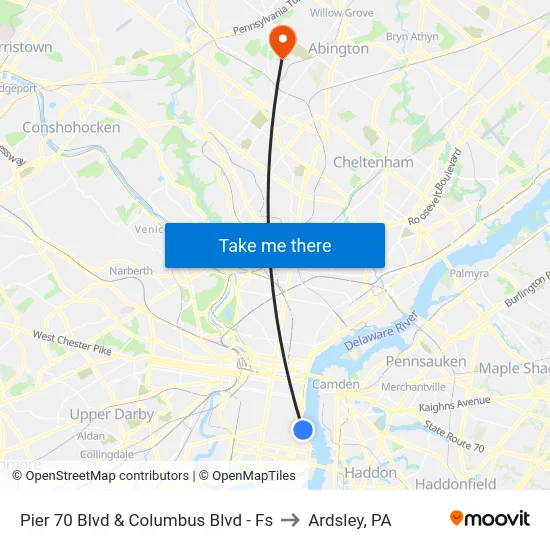 Pier 70 Blvd & Columbus Blvd - Fs to Ardsley, PA map