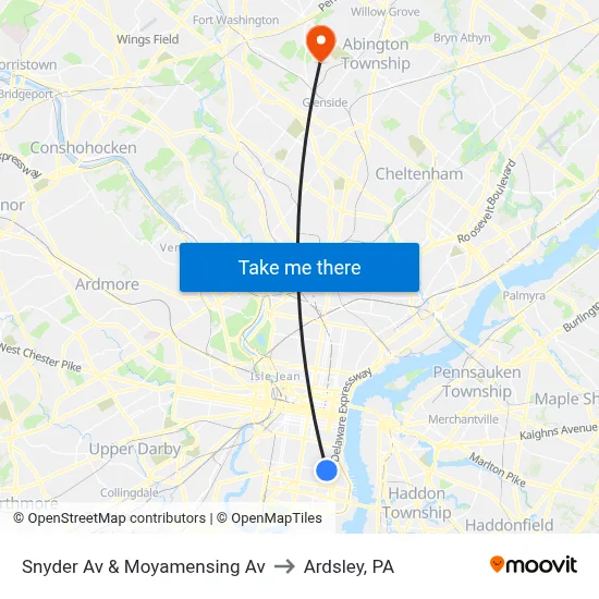 Snyder Av & Moyamensing Av to Ardsley, PA map