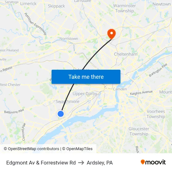 Edgmont Av & Forrestview Rd to Ardsley, PA map