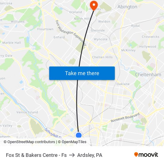 Fox St & Bakers Centre - Fs to Ardsley, PA map