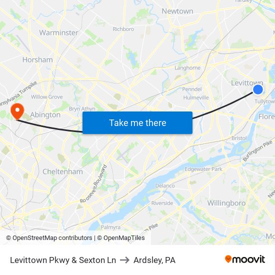Levittown Pkwy & Sexton Ln to Ardsley, PA map