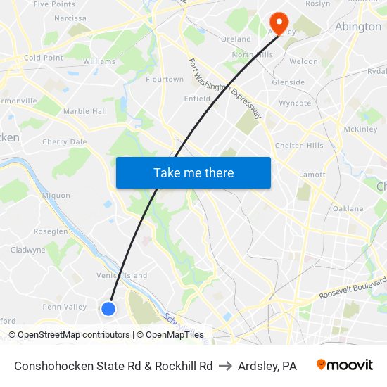 Conshohocken State Rd & Rockhill Rd to Ardsley, PA map