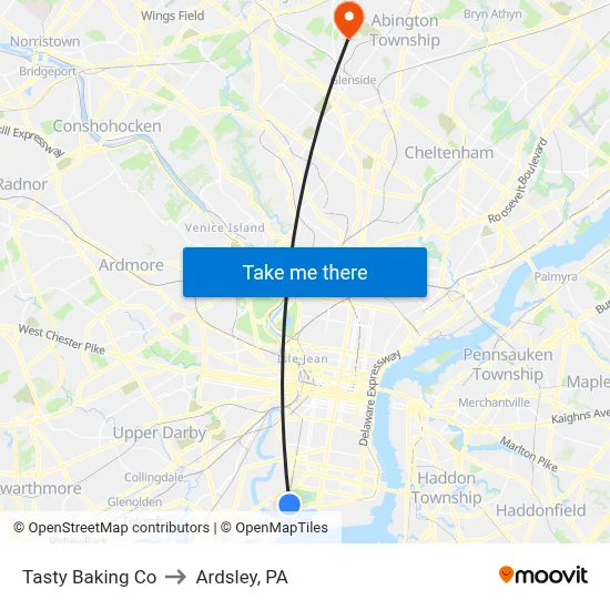 Tasty Baking Co to Ardsley, PA map
